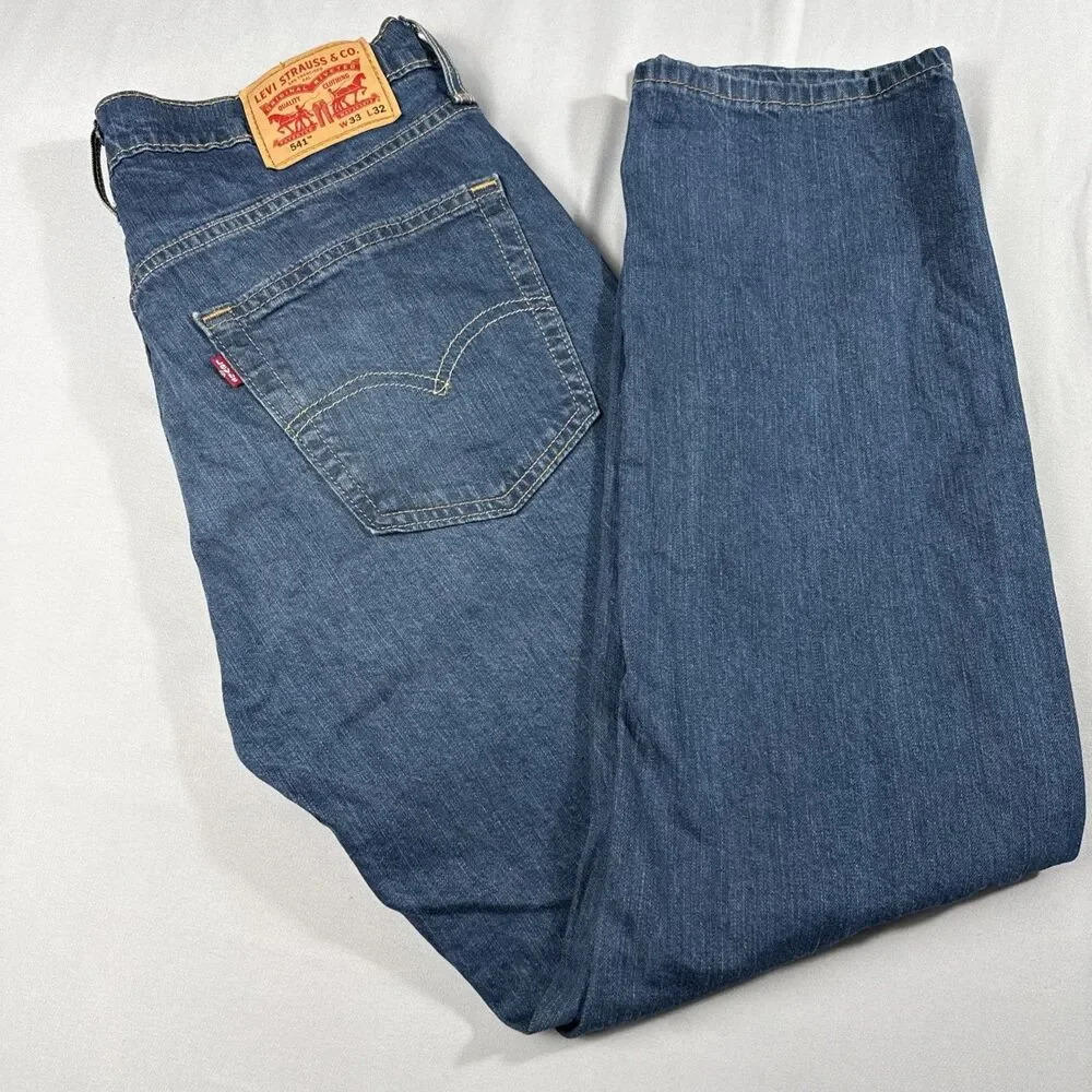 Levis Mens 541 Size 33 x 32 Athletic Fit Jeans Dark Wash Denim